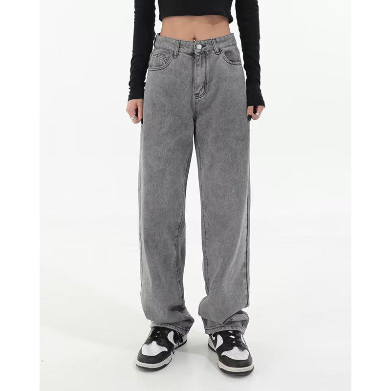Damen Retro Rauchgraue High-Street Schlankheitsjeans - Lockeres gerades Bein, Frühjahr 2025 Kollektion