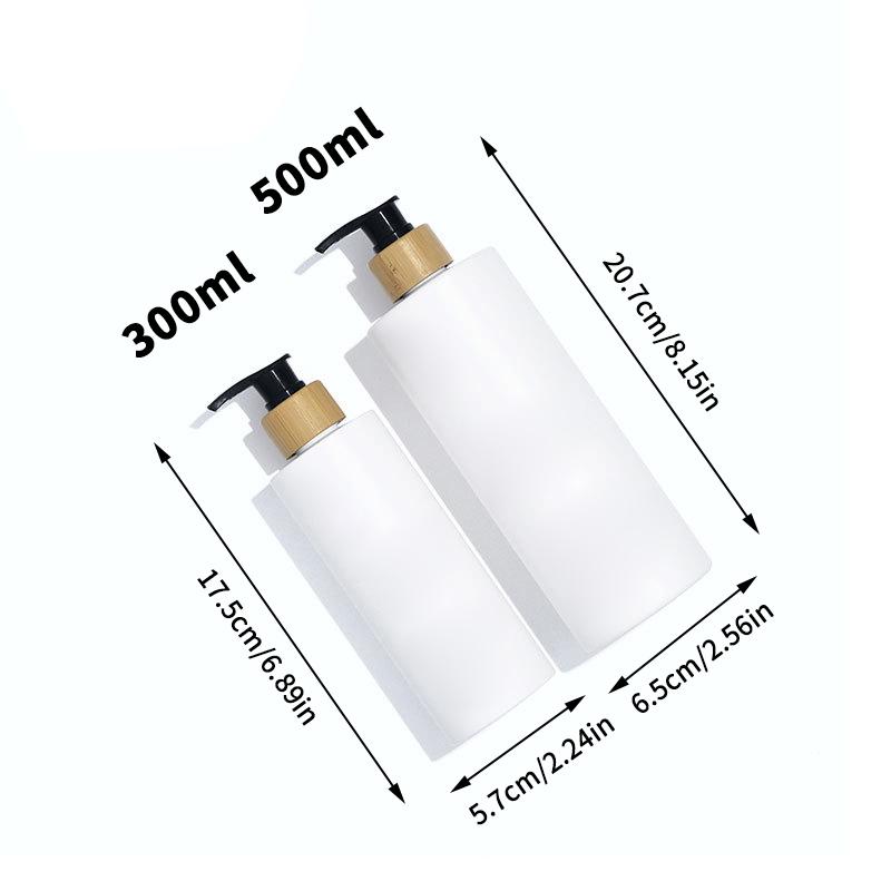 300/500Ml Cylindrical Bamboo Pump Dispenser Bathroom Pet Dish Soap Bottle Lotion Refillable Shower Gel Liquid Frosted Container