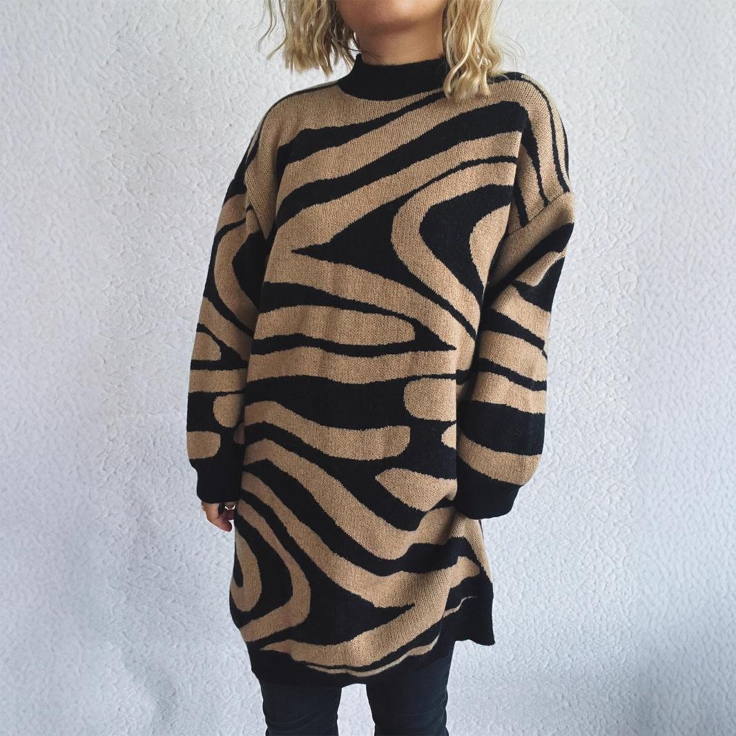 Sueter Mujer 2025 Korean Fashion New Sweater Women Long Zebra Print Knit Sweater Casual Loose Women Sweater Chic Pullover CR4369 M