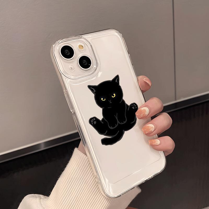 Black Cat Sitting Design Transparent TPU Phone Case Suitable for iPhone 17 16 15 14 13 12 11 Pro/Max/Plus Anti Drop Back Cover