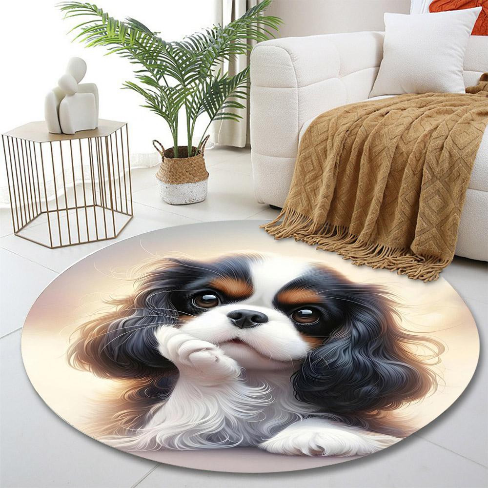 Adorable Cavalier King Charles Spaniel Portrait Print round rug, living room, bedroom, playroom carpet, non slip floor mat, gift