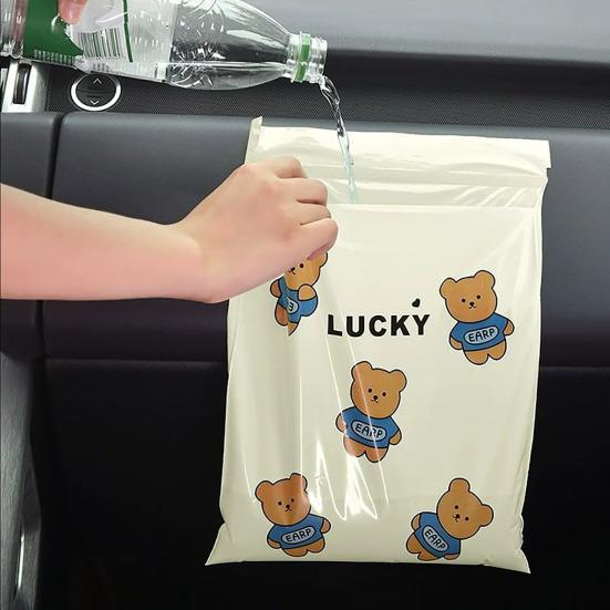 20Pcs Cartoon Animal Car Garbage Bag Stick-On Disposable Auto Trash Bag Waterproof Leakproof Camping Travel Office Home Car Vomit