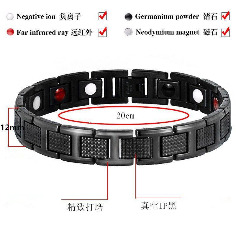 Geometric I-Beam Design Magnetic Therapy Bracelet Men Titanium Steel Adjustable Health Wristband Black Gold