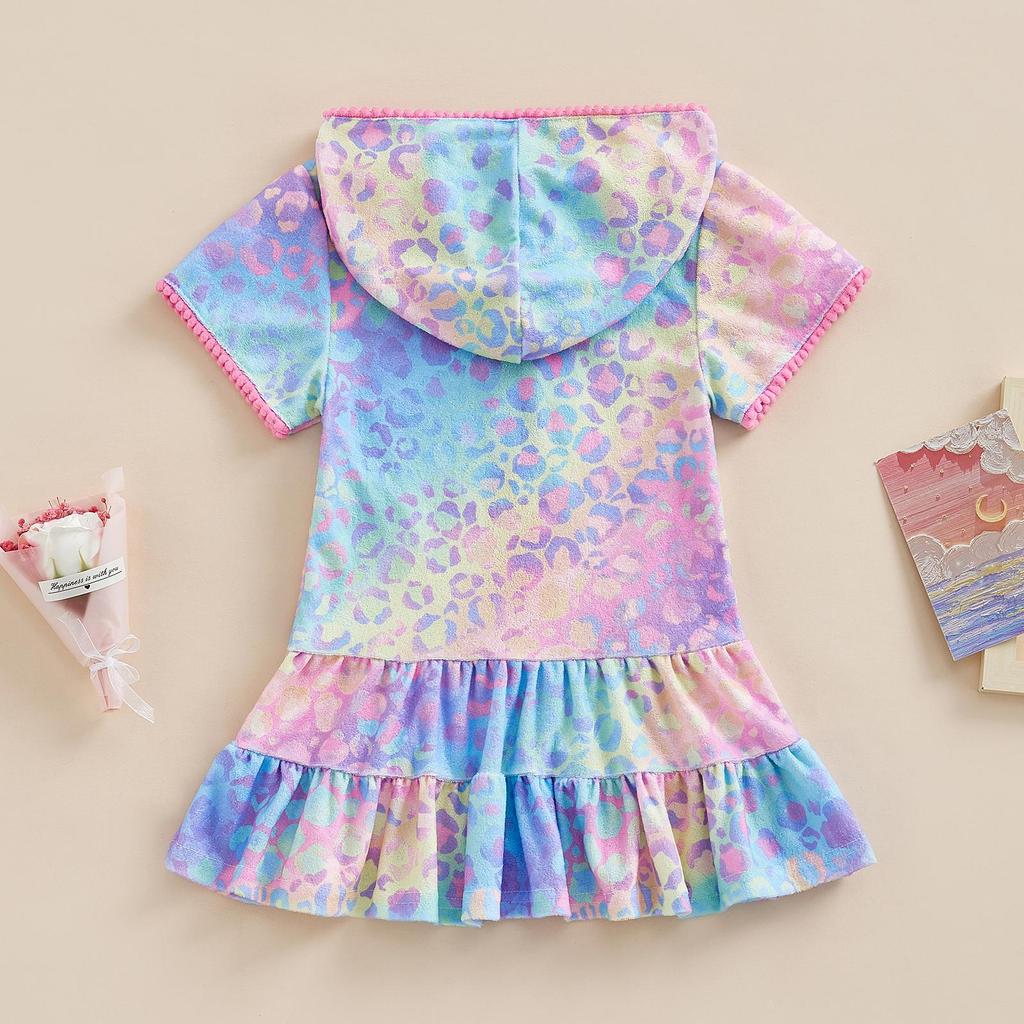 Dívčí batolecí letní plavky 2R 3R 4R 5R 6R 7R 8R 9R 10R Přikrývka Krátký rukáv Plážové oblečení s leopardím potiskem na zip