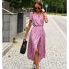 Summer Short Sleeve Vintage Print Sexy Women Dresses Casual Elegant Slim Fit V Neck Floral Long Dress Women High Waist Lace-up Party Club Dress 26101