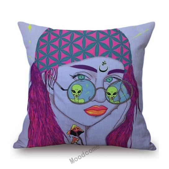 Cartoon Pop Art Hippie Modern Art Sun Girl Fashion Sofa Throw Pillow Case Cotton Linen Bench Cushion Cover Case