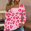 Tops for Women Leopard Print Long Sleeve Fake Two‑Piece Top Fall Casual Slim Pullover Women's Long Sleeve Top