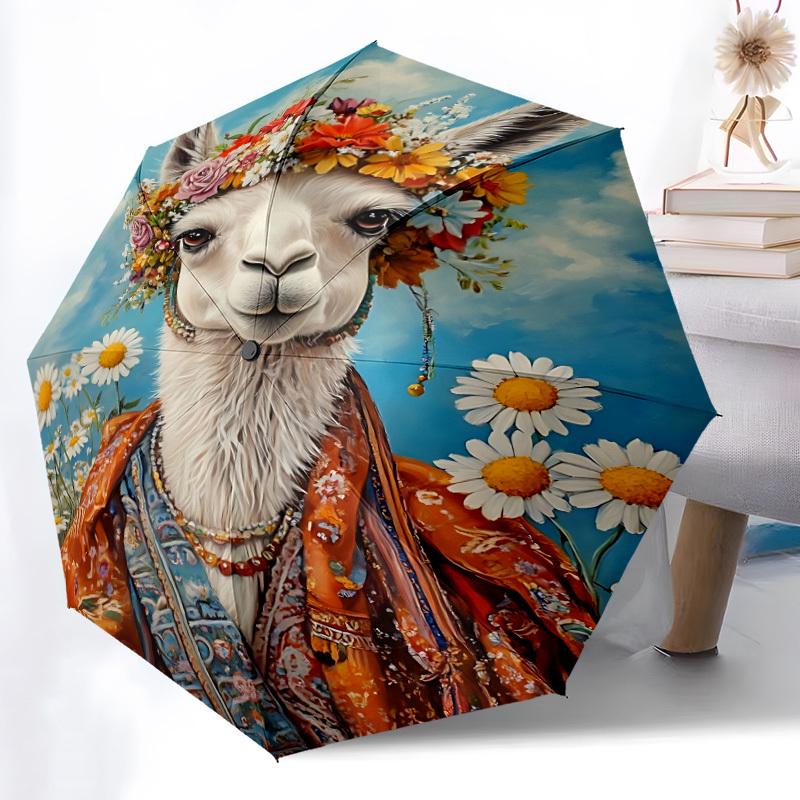 

1pc Alpaca Art Print Automatic Umbrella - Automatic Opening And Closing, Sturdy Iron Frame, Portable Folding Design yy251018214
