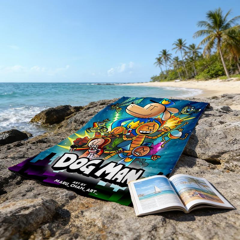 1pc DogMan2 Beach Towel, Beach and Seaside Swimming Pool Equipment, Fashion Pattern, Rectangular, Travel Essentials