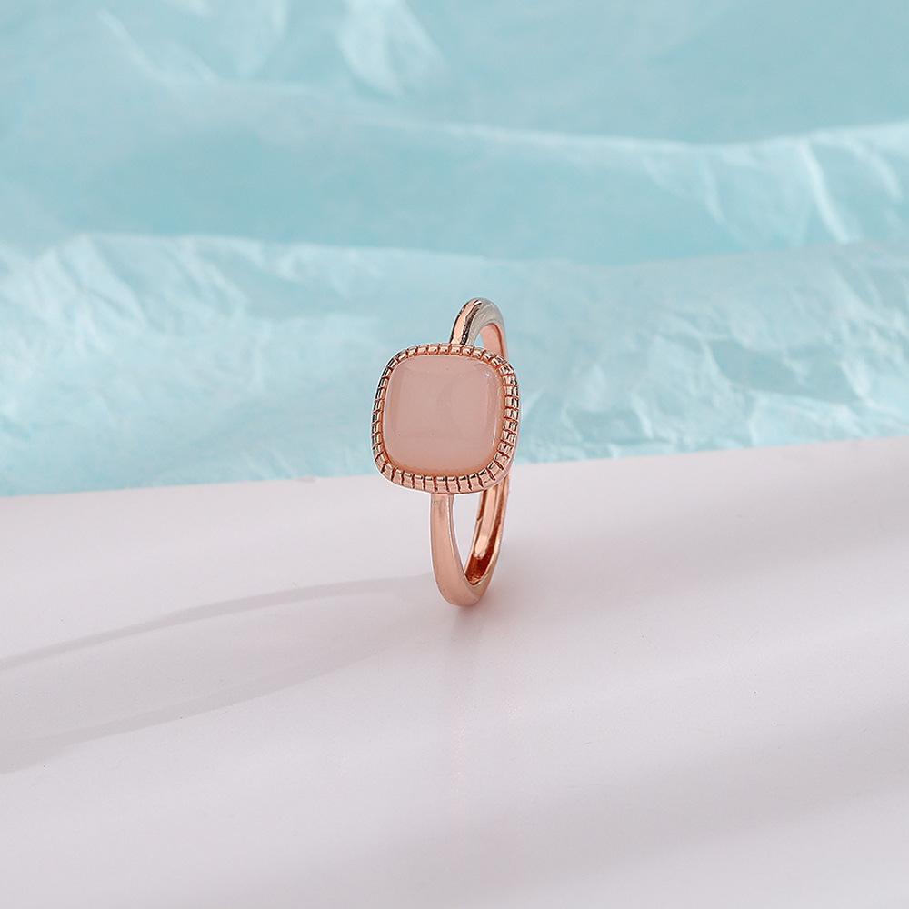 Three-dimensional Design Hetian Jade Square Open Ring Chinese Style Pattern Craft Light Luxury Women's Copper Zircon