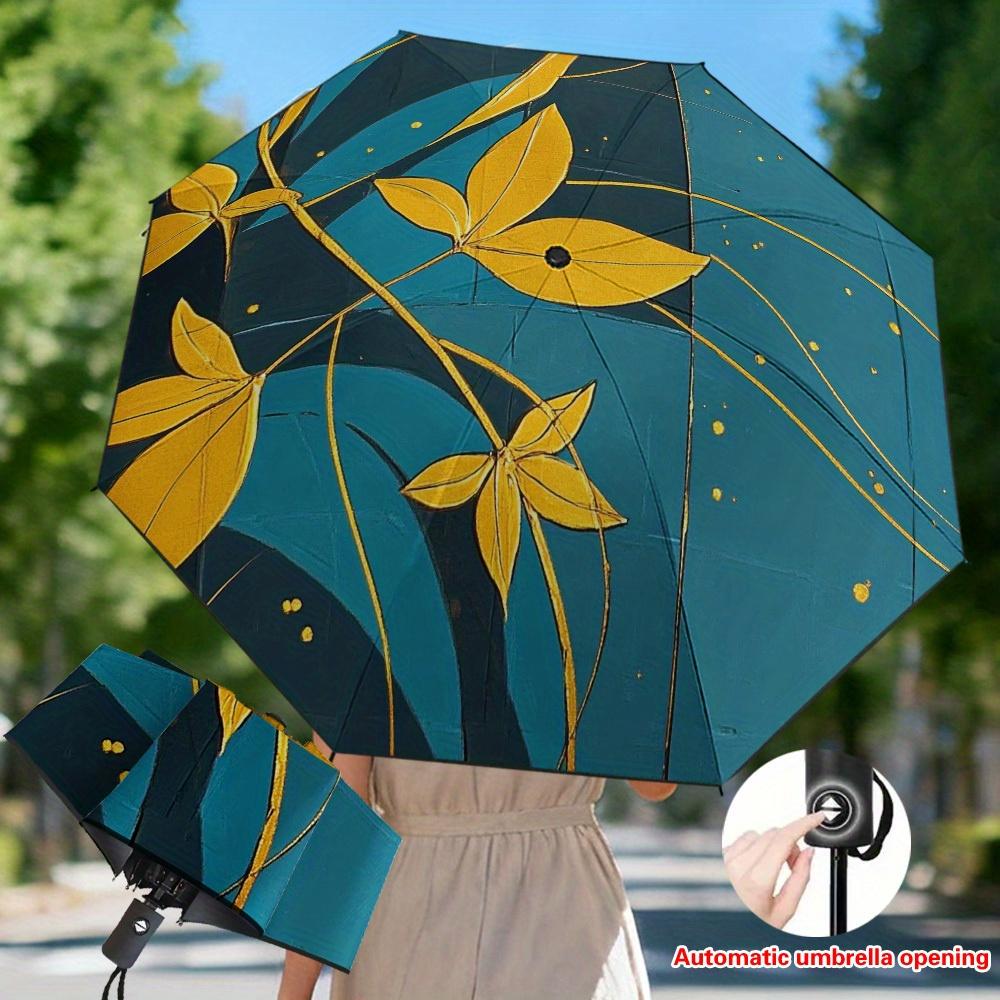 

1pc Automatic Folding Umbrella with Blue & Golden Canopy - Automatic Open/Close,, Reinforced Frame, Compact & Lightweight for Iron&8K