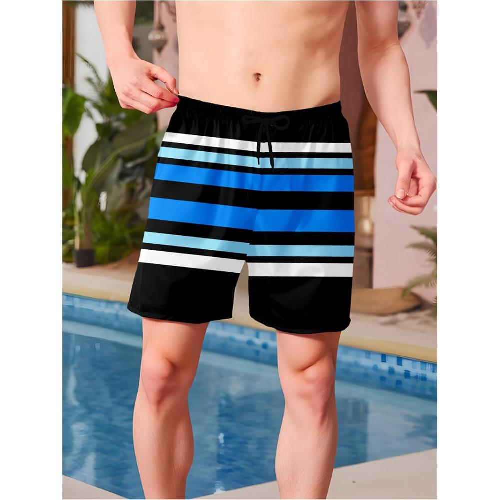 Simple Fashion Striped Pattern Beach Shorts For Men Summer Casual Daily Wear Printed Short Pants Loose Breathable Swim Trunks