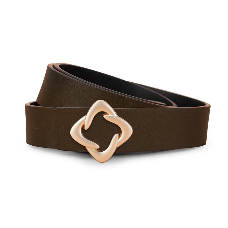 Women's Cowhide Belt Formal Suit Casual Pants Belt Women's Waist Belt Slim Flower Smooth Plate Buckle