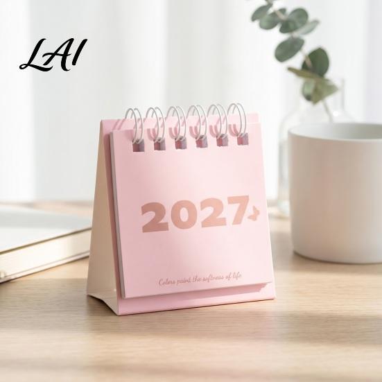 Fresh Style Office Accessory Mini Desk Calendar 2027 Jan. 2027 to Dec. Standing Flip Small Functional Workstation Memo Pad Desktop Calendar,