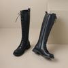Krazing Pot Cow Split Skin Autumn Winter Shoes Concise Thick Heels Size 41 Thigh High Boots Keep Warm Round Toe Slip On Retro Knee Boots