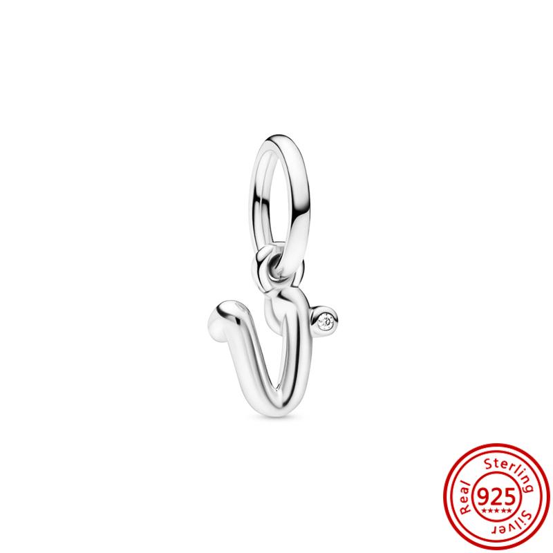 

Аутентичные бусины из стерлингового серебра 925 пробы с алфавитом AZ 26, подвесные бусины с буквами, подходят для оригинального браслета, ожерелья, женские ювелирные изделия своими руками