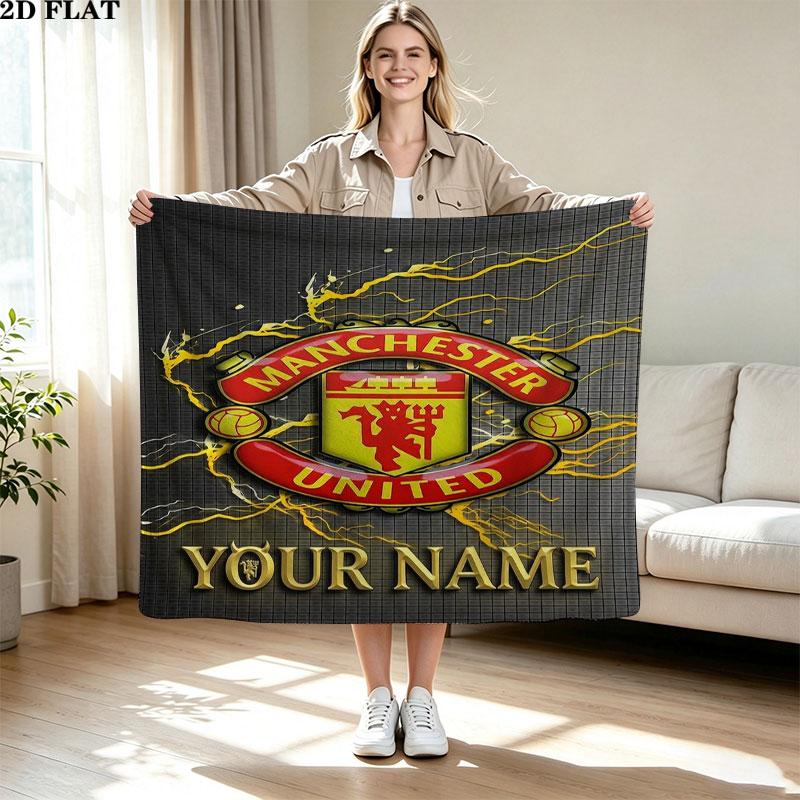 1PC Manchester United F Custom Name Patterned Flannel Blanket Suitable For All Seasons for Home Decor Warmth and Comfort Gifts Holiday Present