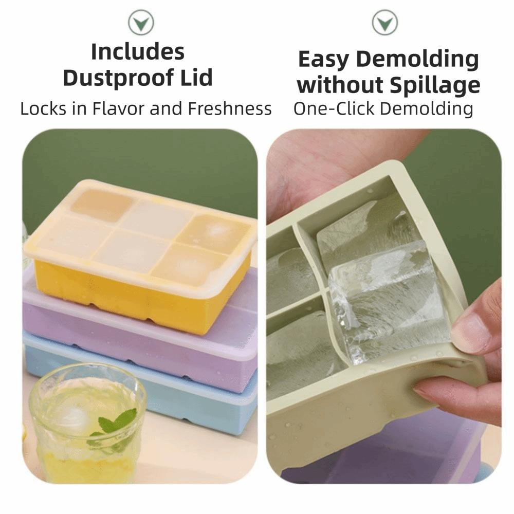 6/8 Grids Large  Ice Cube Tray Silicone Square Ice Mold Food Grade Ice Cube Maker  Kitchen Gadgets