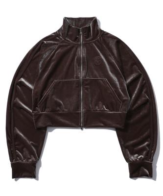 Sseochi410 Velvet Crop Track Zip-Up Brown