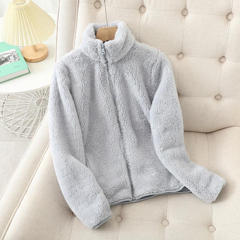 Homewear plush jacket women's autumn and winter outer wear zipper fleece thickened double-sided coral fleece stand-up collar sweater women