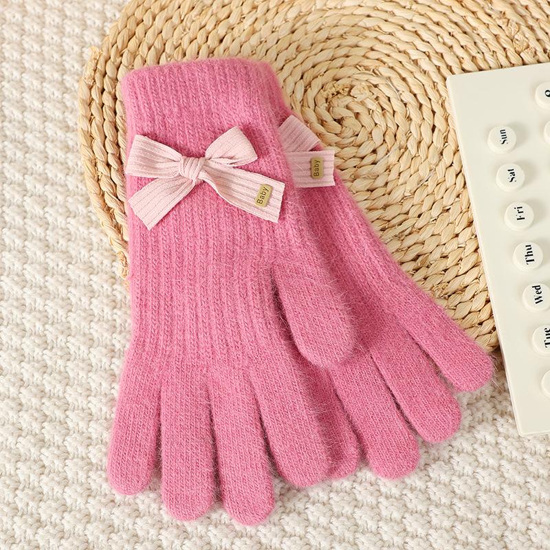 Wind Bow Knitted Gloves Women's Winter Outdoor Cold Protection and Warm Wrist Guards Can Be Cute and Sweet