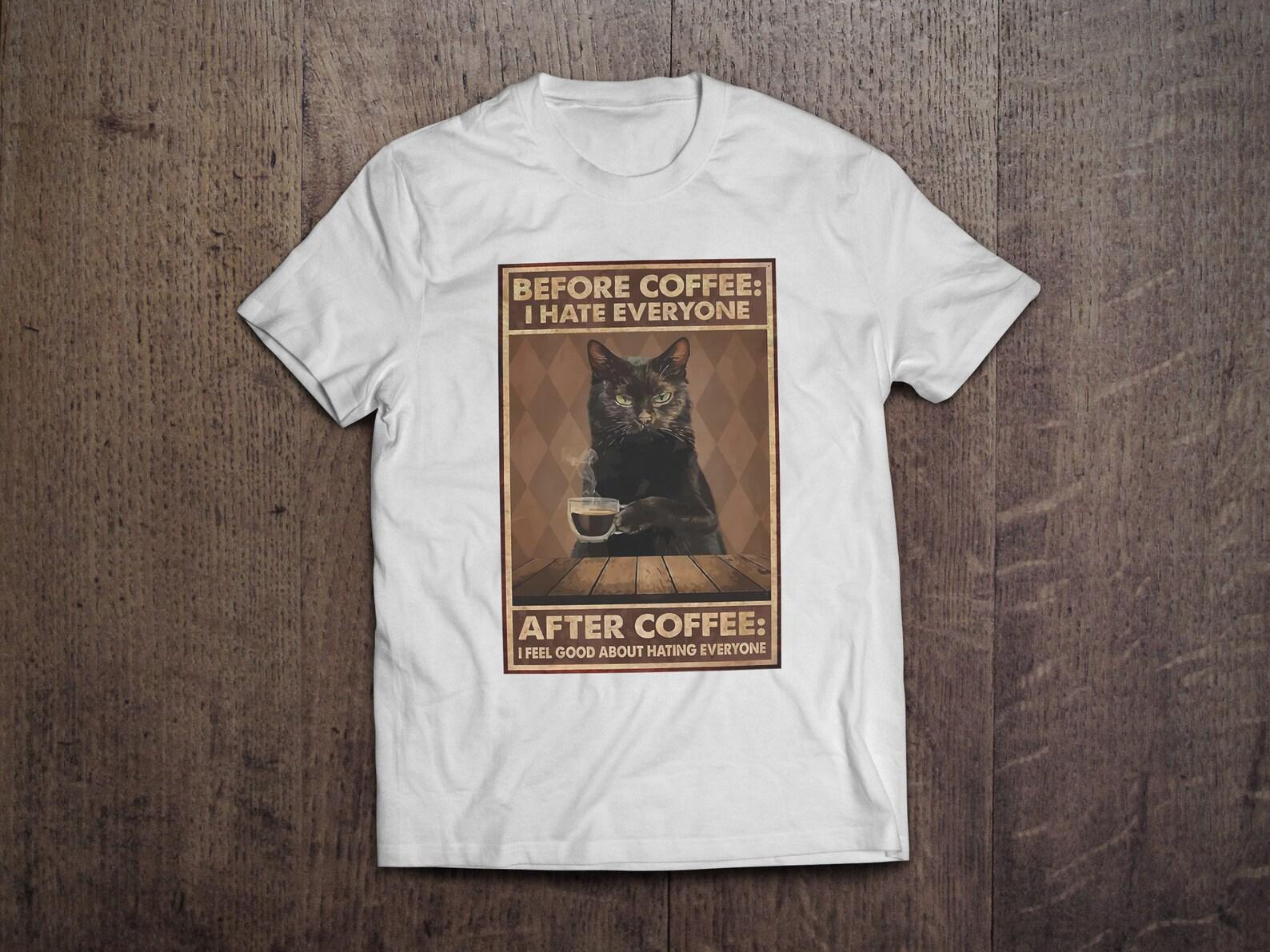 Before And After Coffee Cute Cat Life Style Funny/ Heavyweight cotton unisex T shirt with print tee top M
