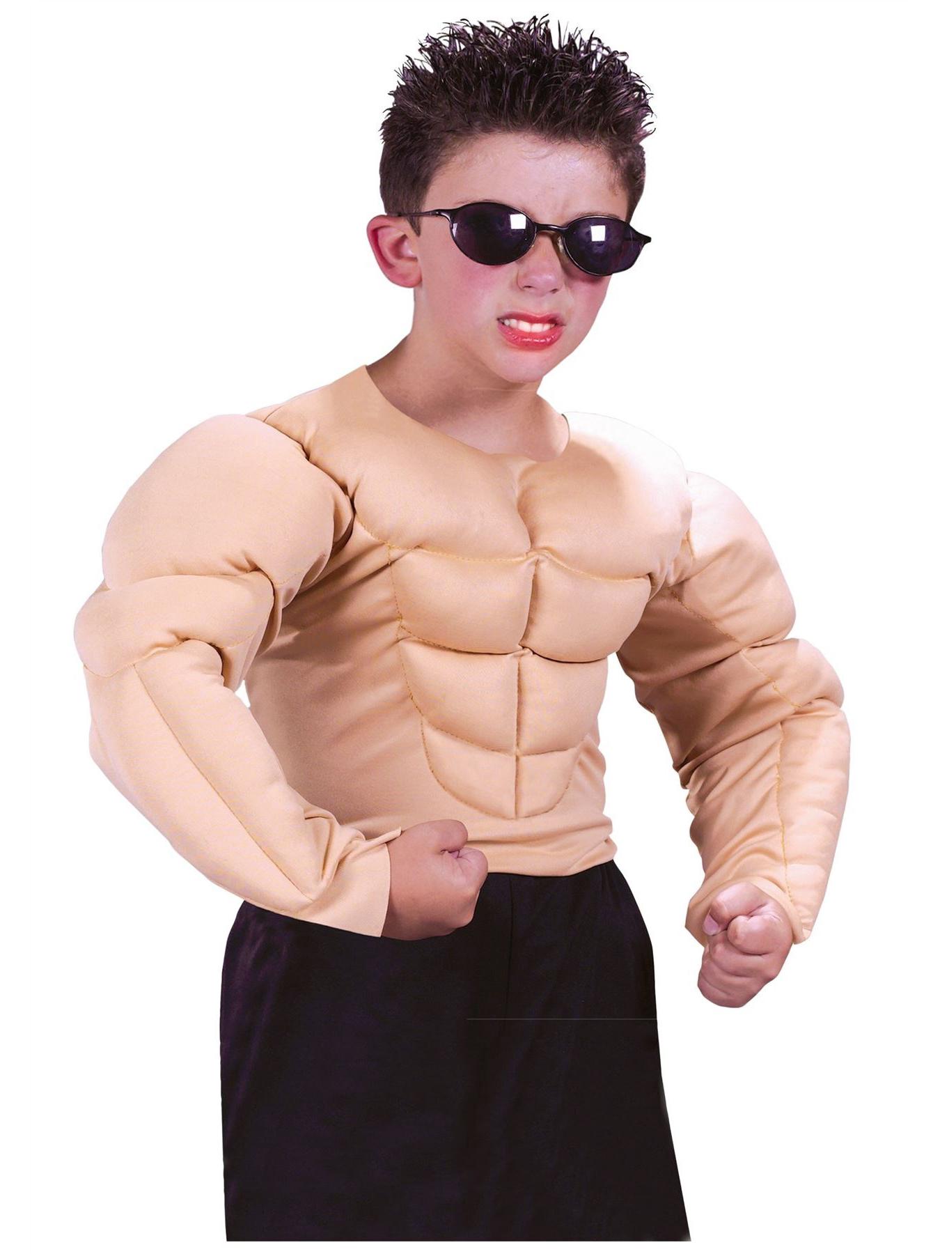 

Muscle Man Cosplay T-Shirt with Fake Pectorals and Abs for Boys S (4-6 years)