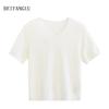 Northern Deer Spring Alpaca Wool V-neck Knit Short Sleeve - Soft & Light for Spring/Summer
