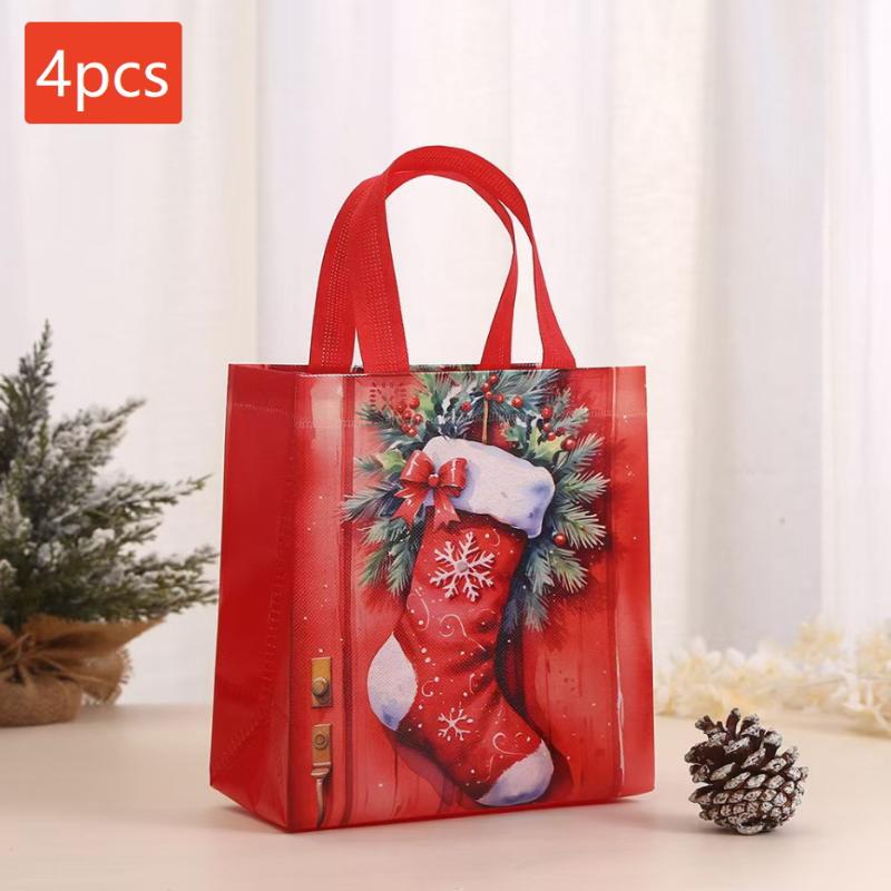 

4pcs Christmas Gift Bag Santa Non-Woven Bag Christmas Decorations For Home 2025 Xmas Navidad Noel Gifts New Year Packaging Bag 14x16cm