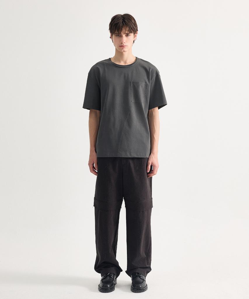 Eichijig Pigment Raw-Edge Asymmetric Panel T-Shirt -Dusty Gray