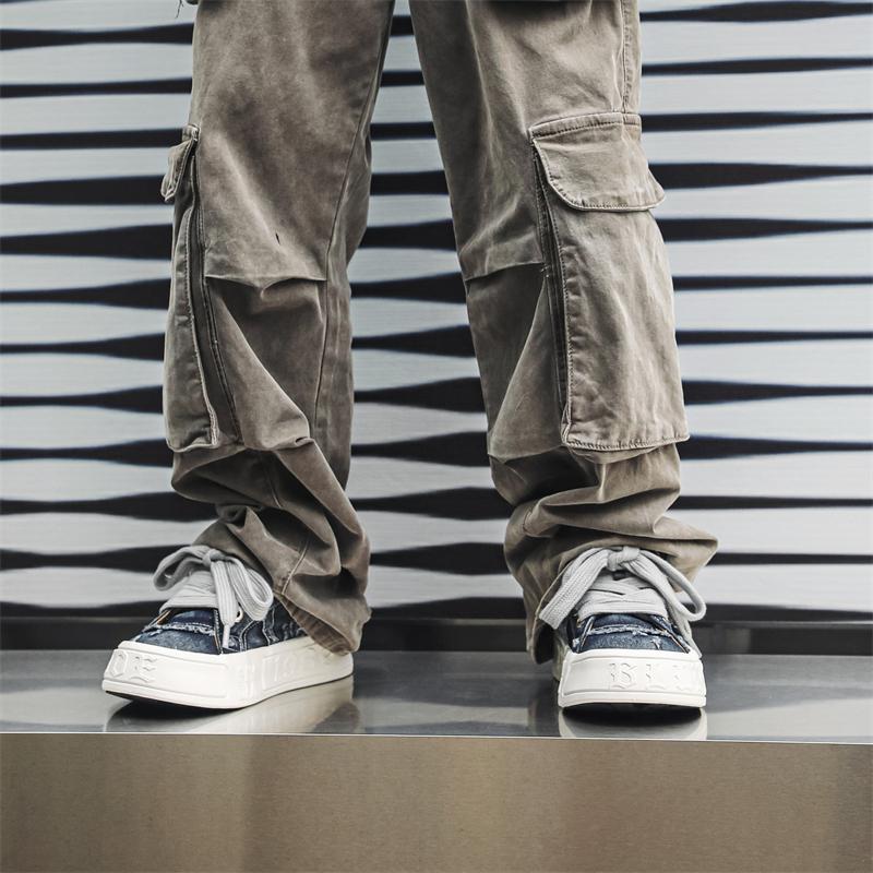 Fashion Denim board shoes Trendy men's versatile styles Design Outdoor Fashion Party Young people's height increasing shoes Black