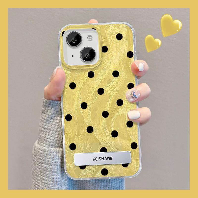 Suitable for Apple 15 Mobile Phone Case Summer IPhone 14pro Black Polka Dot Invisible Bracket 13/12 Heightened Large Hole
