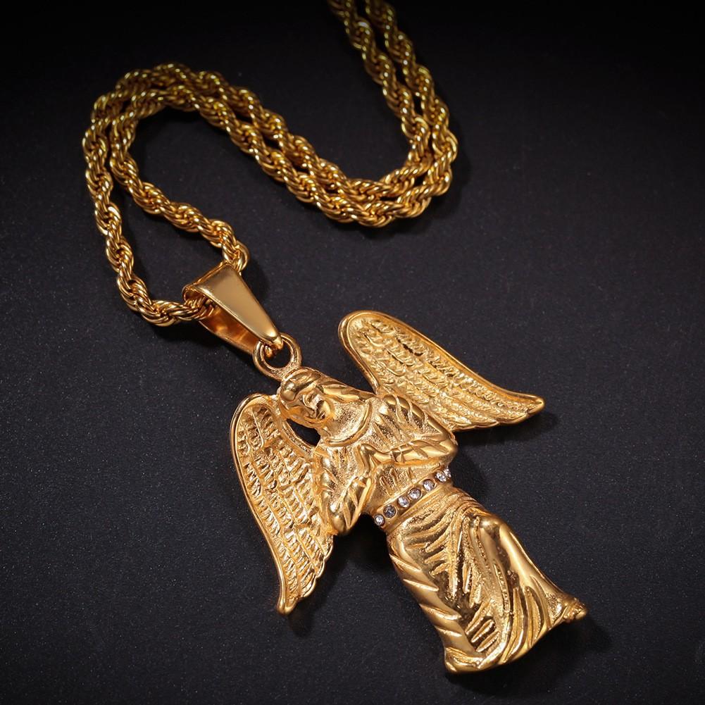 Hip Hop Gumeng Stainless Steel Real Gold Electroplating Wings Angel Pendant Necklace Niche Accessories