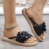 Fashion Summer Floral Braided Flat Slippers Classics Solid PU Leather Women Non Slip Flip Flops Soft Comfortable Beach Sandals Femme