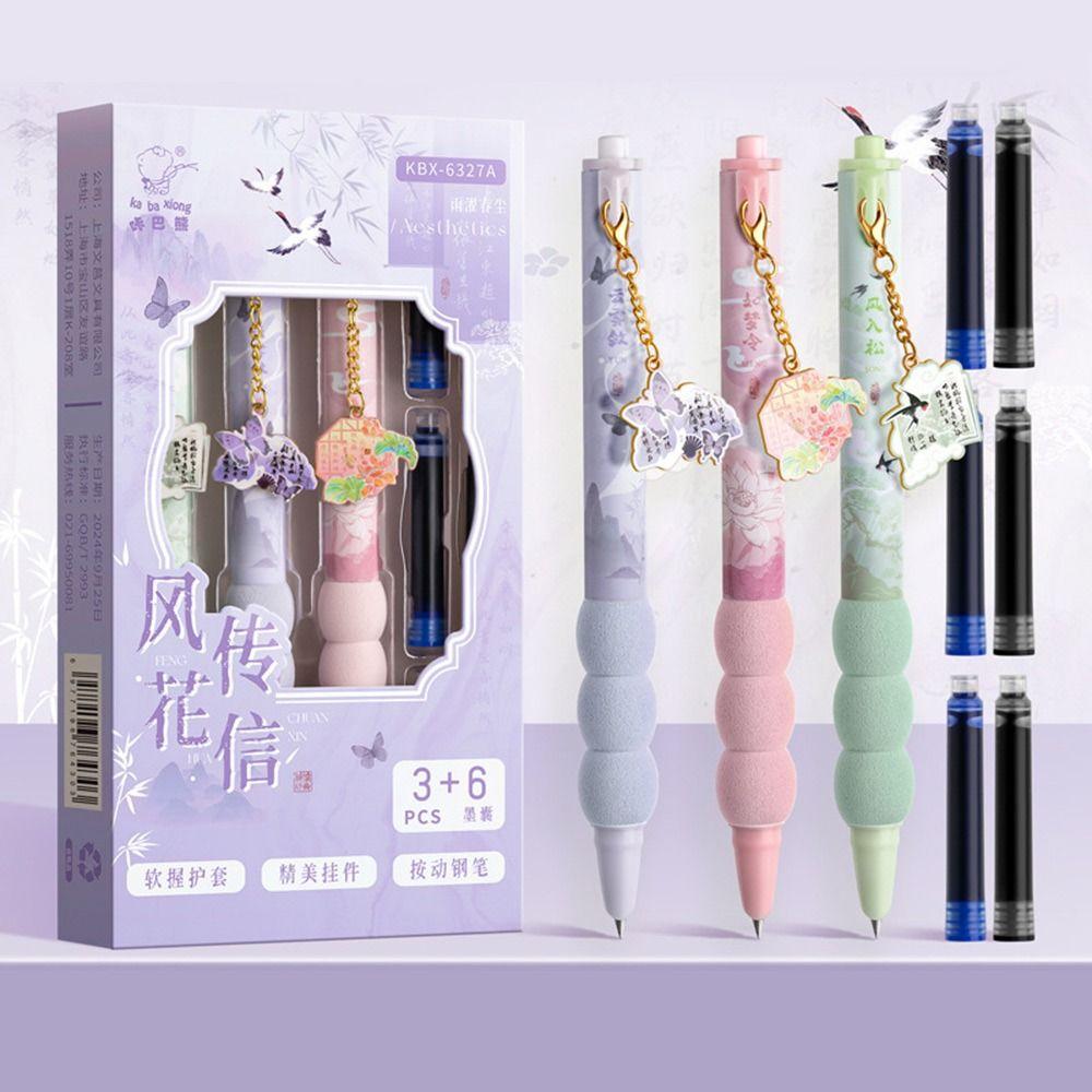 3Pcs/lot with Pendant Pen Push-action Ink Sac Pens Durable Fountain Pen
