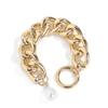Goth Vintage Imitation Pearl Pendant Bracelet Women Hip Hop Heavy Metal Chunky Lock Chain Bangles Couple Friends Hand Jewelry
