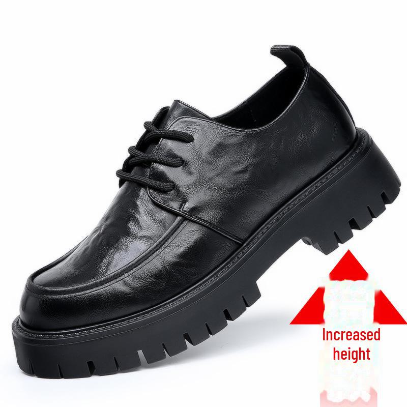 

«Модные мужские кожаные туфли на толстой подошве 2024 года: Повседневный и официальный дизайн, визуально увеличивающий рост. 40