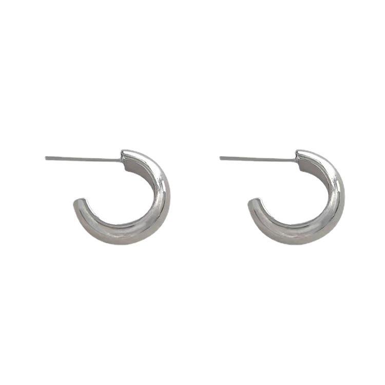 14K Gold-Plated Petite C-Shaped Bean Stud Earrings with S925 Silver Post, Niche Design