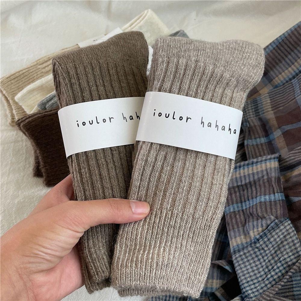 Solid Wool Cashmere Long Socks Casual Homewear Sleeping Socks  for Women & Men