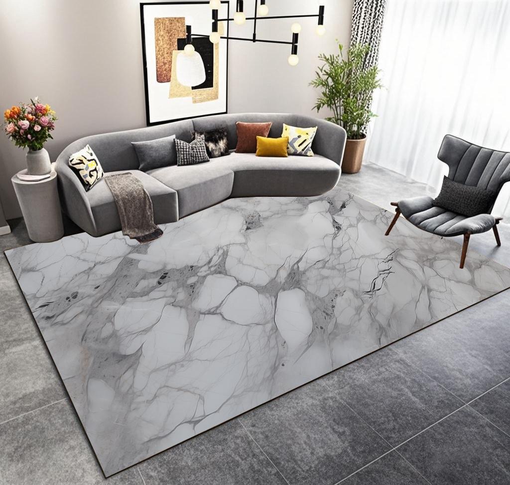 Luxury Gray Marble Living Room Carpet Nordic Home Decoration Sofa Fluffy Plush Rug Large Area Bedroom Bedside Antiskid Mat Floor