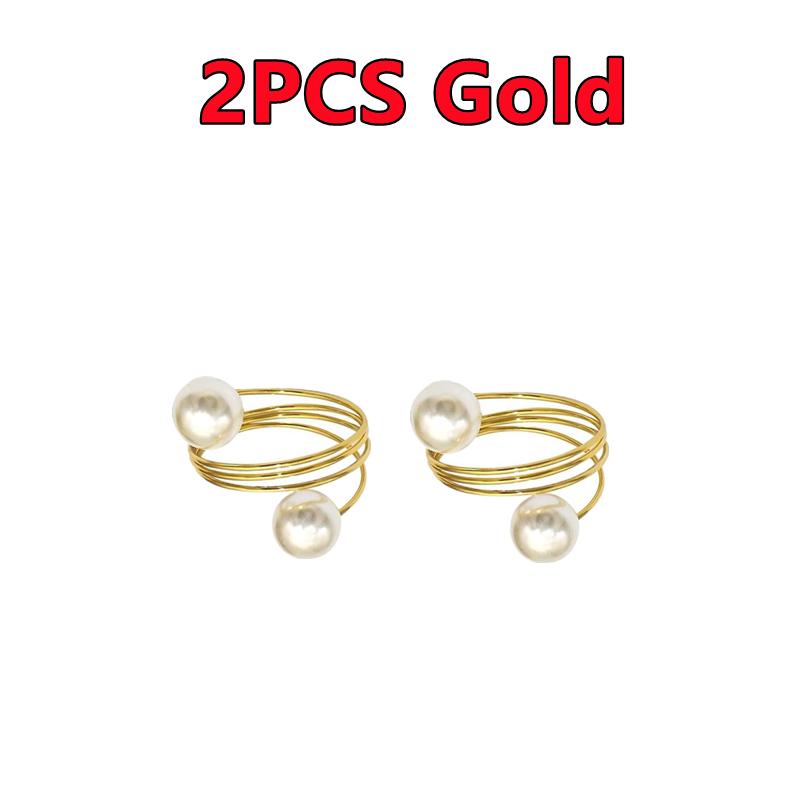 12-2PCS Metal Napkin Ring Imitation Pearls Napkin Buckle Napkin Holders For Wedding Christmas Banquet Home Dining Table Decors