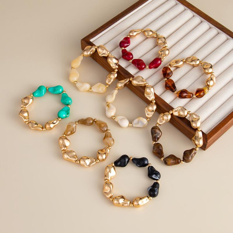 Simple Baroque Irregular Resin Bracelet Bohemian Colorful Beads Bracelet Splicing Bangle Daily Charm Jewelry Accessories Gifts