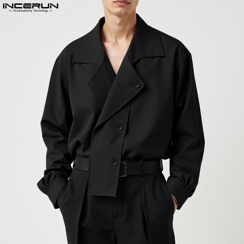 INCERUN Oversized Mens Lapel Neck Long Sleeve Button Down Casual Shirts