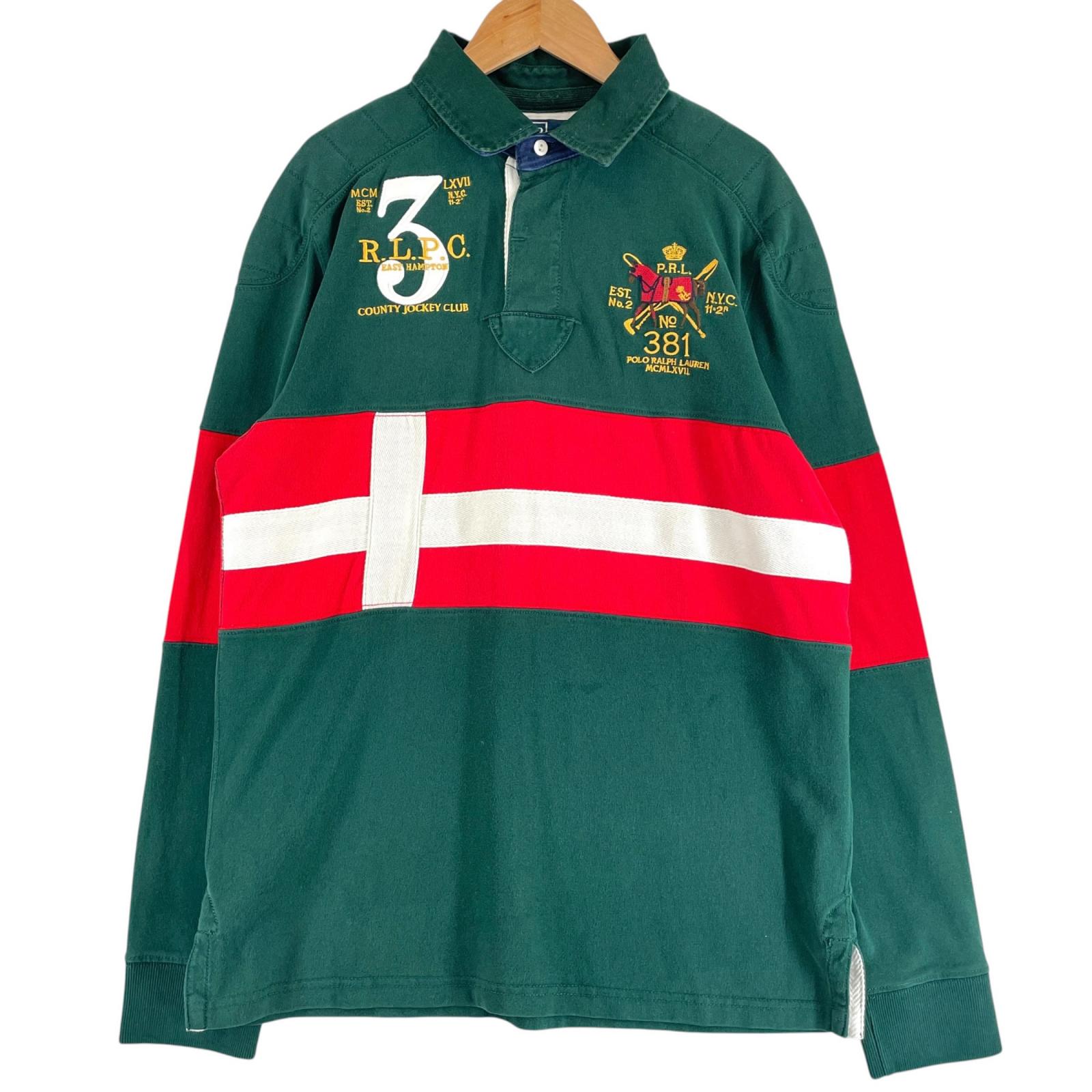 POLO RALPH LAUREN embroidery Long sleeve polo shirt green mens L Lager shirt used