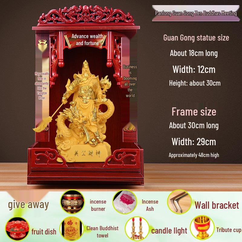 Guan Gong God of Wealth Statue - Attracts Prosperity, Worship Niche Decor.