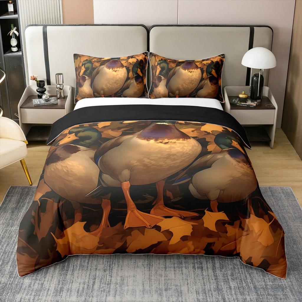 Duck Bedding Set Animal Duvet Covers For Kids Boys Bedroom Decor Natural Themed Quilt Cover With 1 Quilt Cover And 2 Pillowcases