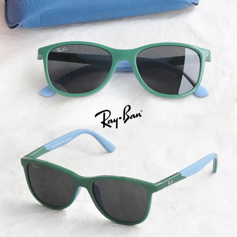 Ray-Ban Kids Sunglasses RJ9077SF 718887 Green on Light Blue Children Girls Boys Horn-rimmed