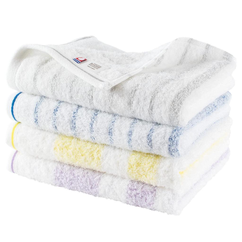 Bloom Imabari Certified Face Towels, Set of 4, Natural Border, Absorbent, Quick-Drying, Indoor Drying, Soft, 100% Cotton, Made In Japan (Assorted)