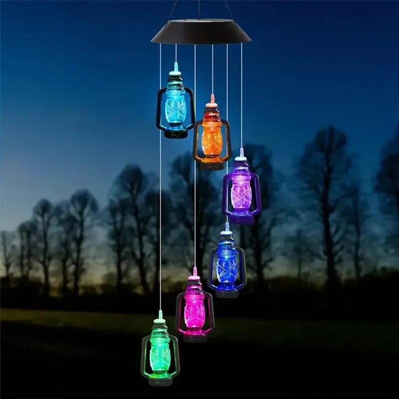 New LED Solar Wind Chime Kerosene Lamp Outdoor Decoration Retro Courtyard Lamp Home Porch Garden Decoration Hanging Lantern