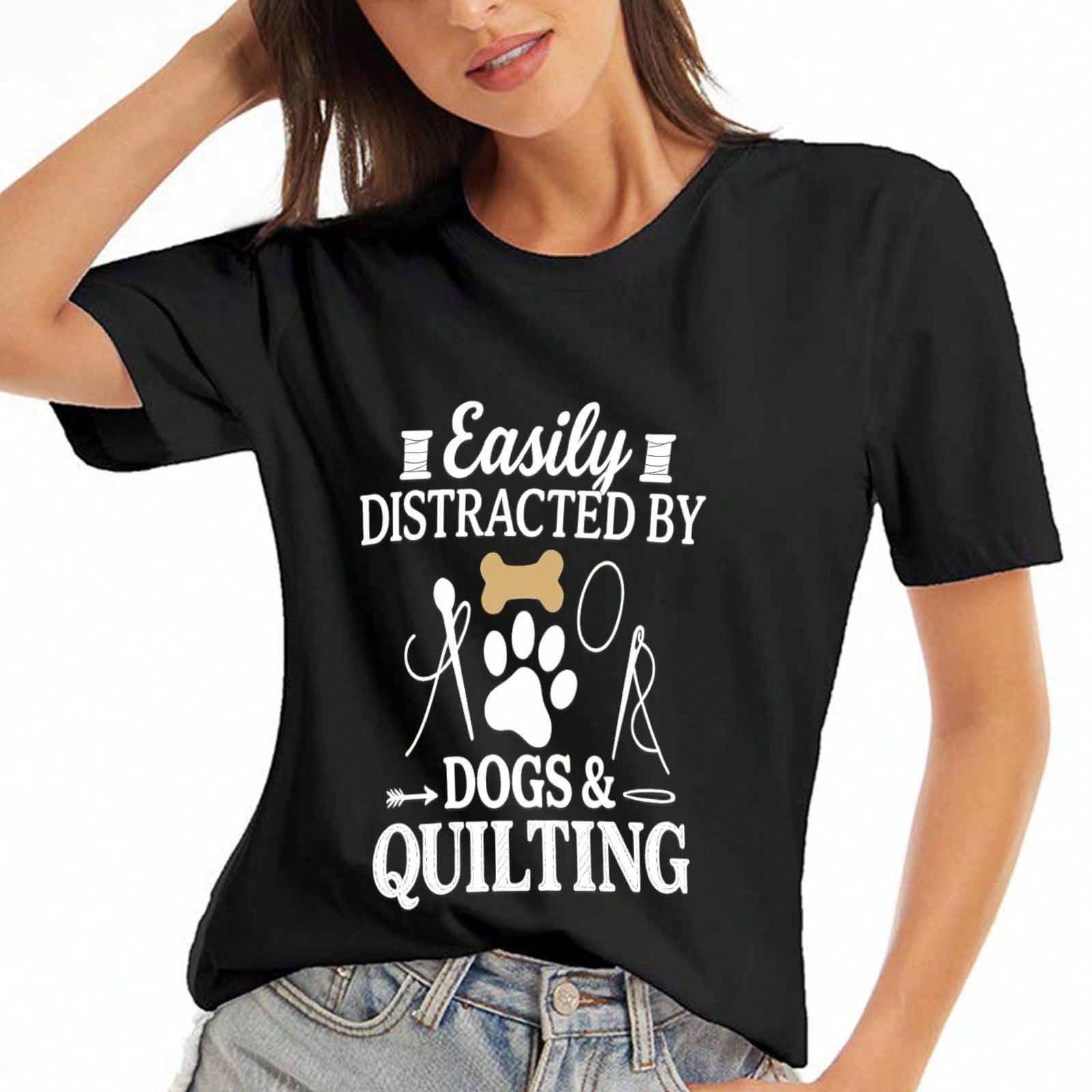 Easily Distracted By Dogs And Quilting unisex Cotton T Shirt, Premium Cotton Print, Durable, Casual And Fashionable, Perfect Gift For Dog And Quilting S разноцветный
